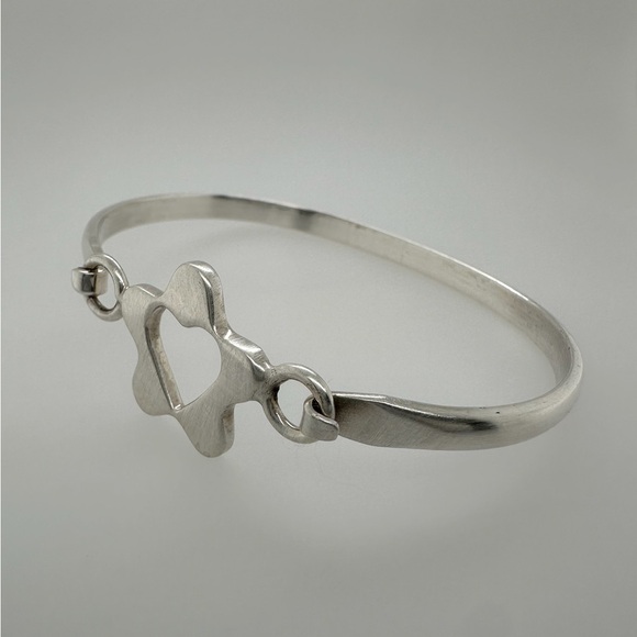 Sterling Silver Brushed Satin Bangle w/ Heart Cutout - Picture 2 of 6